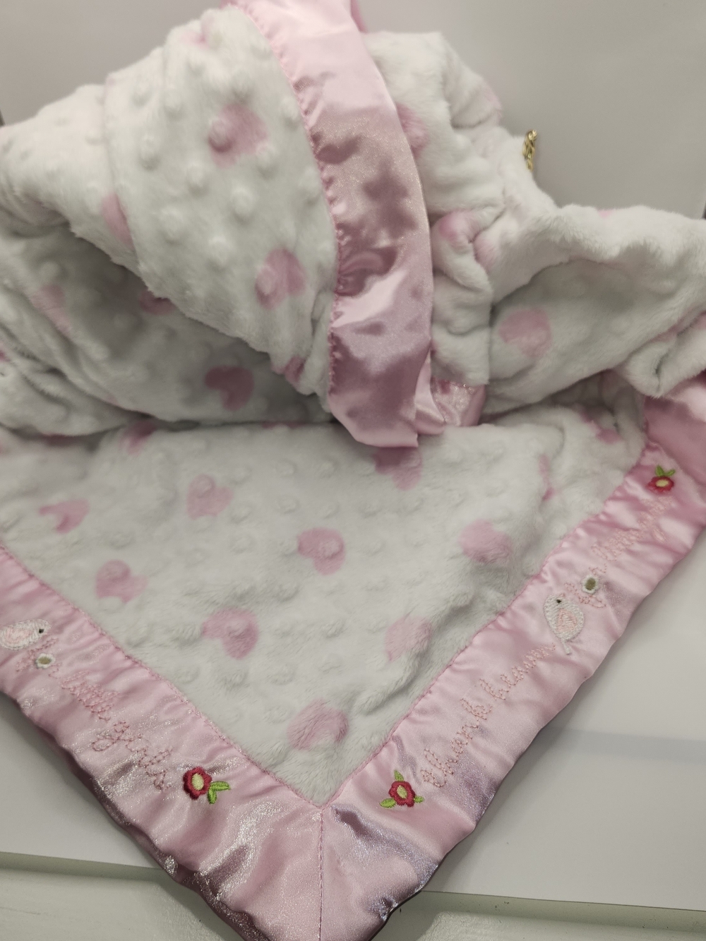 VTG Carter's Just One You/Thank Heaven For Little Girls Baby Blkt Pnk Satin Trim